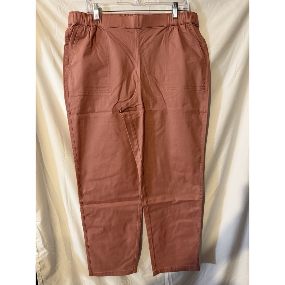 Denim & Co Womens Pull On Pants Large Antique Rose Elastic Waist Straight Leg